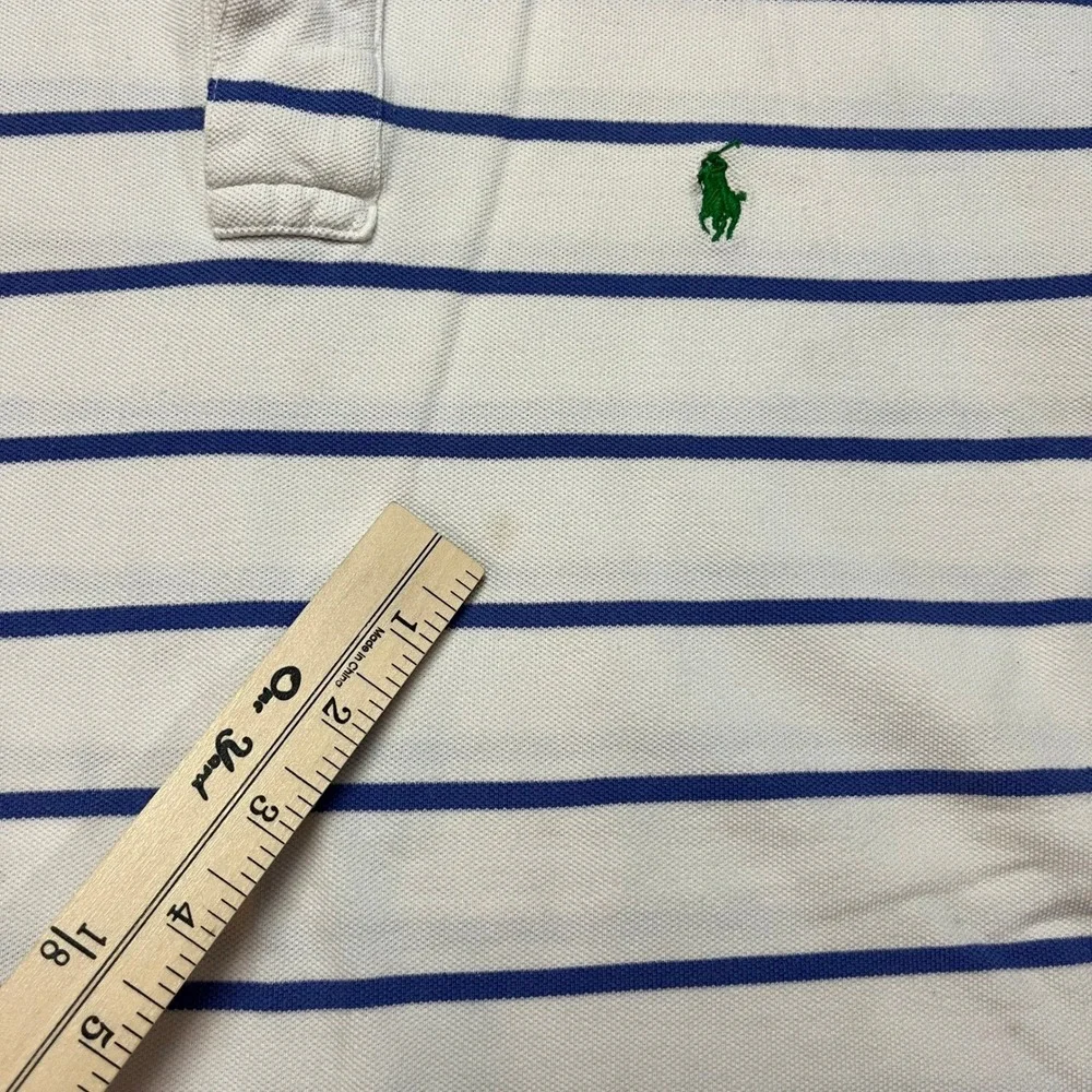 Polo Ralph Lauren Polo Shirt Mens XL White Blue Striped Short Sleeve Pony Logo